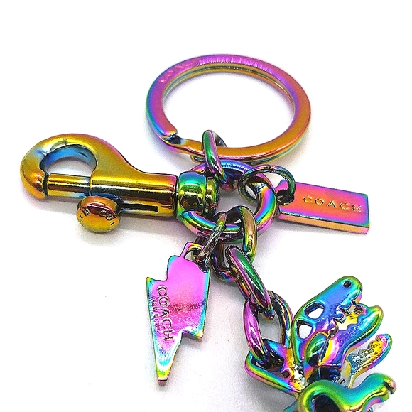 Coach 54993 Anodized TRex T-Rex Rexy Bag Charm Key Fob OIL SLICK Hologram NWOT - Picture 5 of 8
